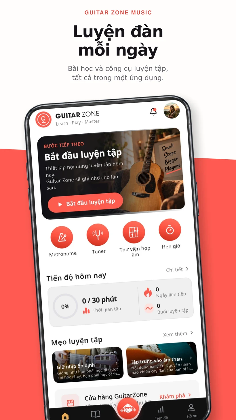 Màn hình luyện tập hằng ngày của Guitar Zone Music